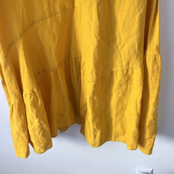 Sandro Paris Tamara Linen Asymmetric Cutout Gathered Twill Yellow Dress Size 34 - Picture 5 of 13